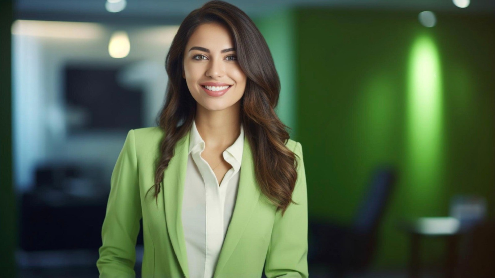 Portrait of a businesswoman in a green blazer