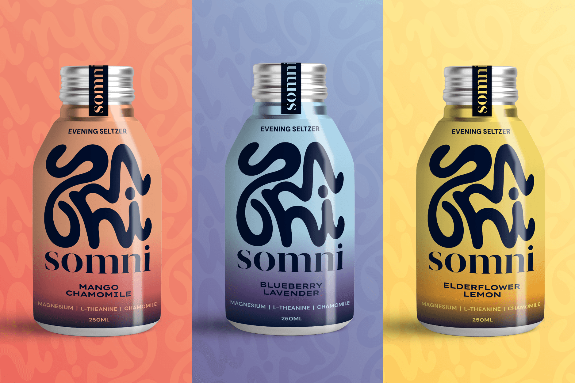 Three bottles of Somni Evening Seltzer
