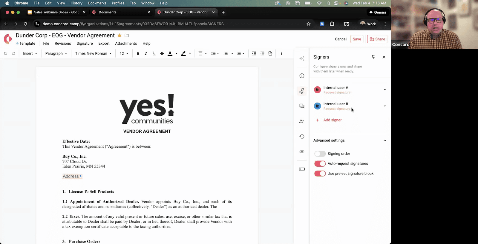 E-signature configuration