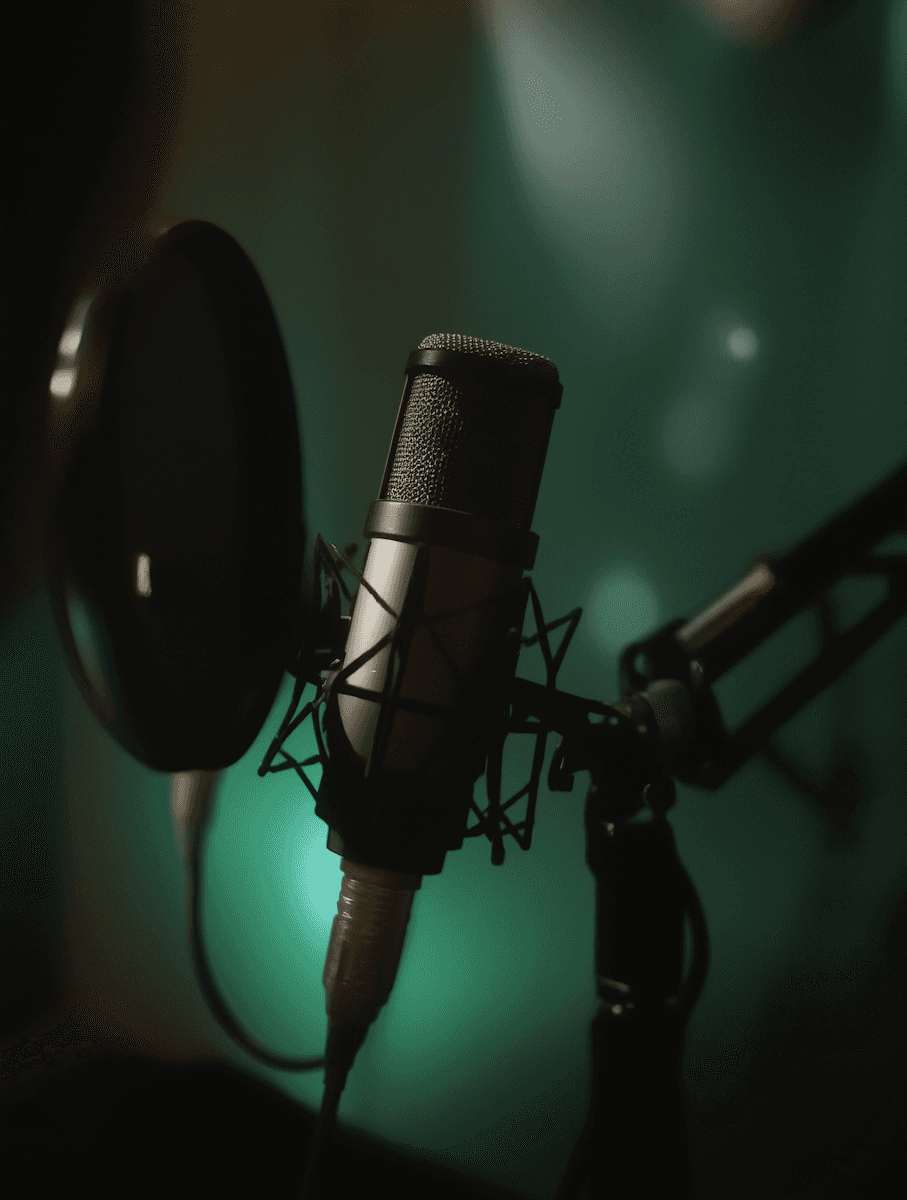 Artiste musical près d'un microphone dans un studio d'enregistrement