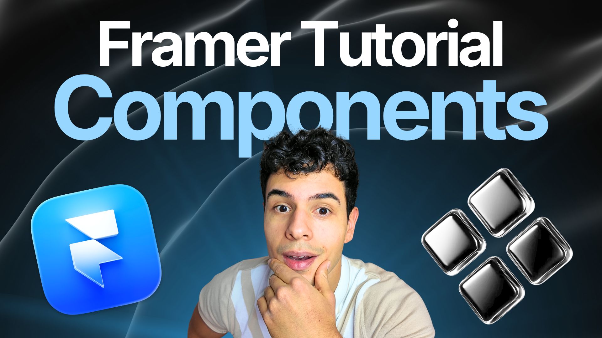 Blog Thumbnail mit einem mann und der Schirft "Framer Tutorial Components""