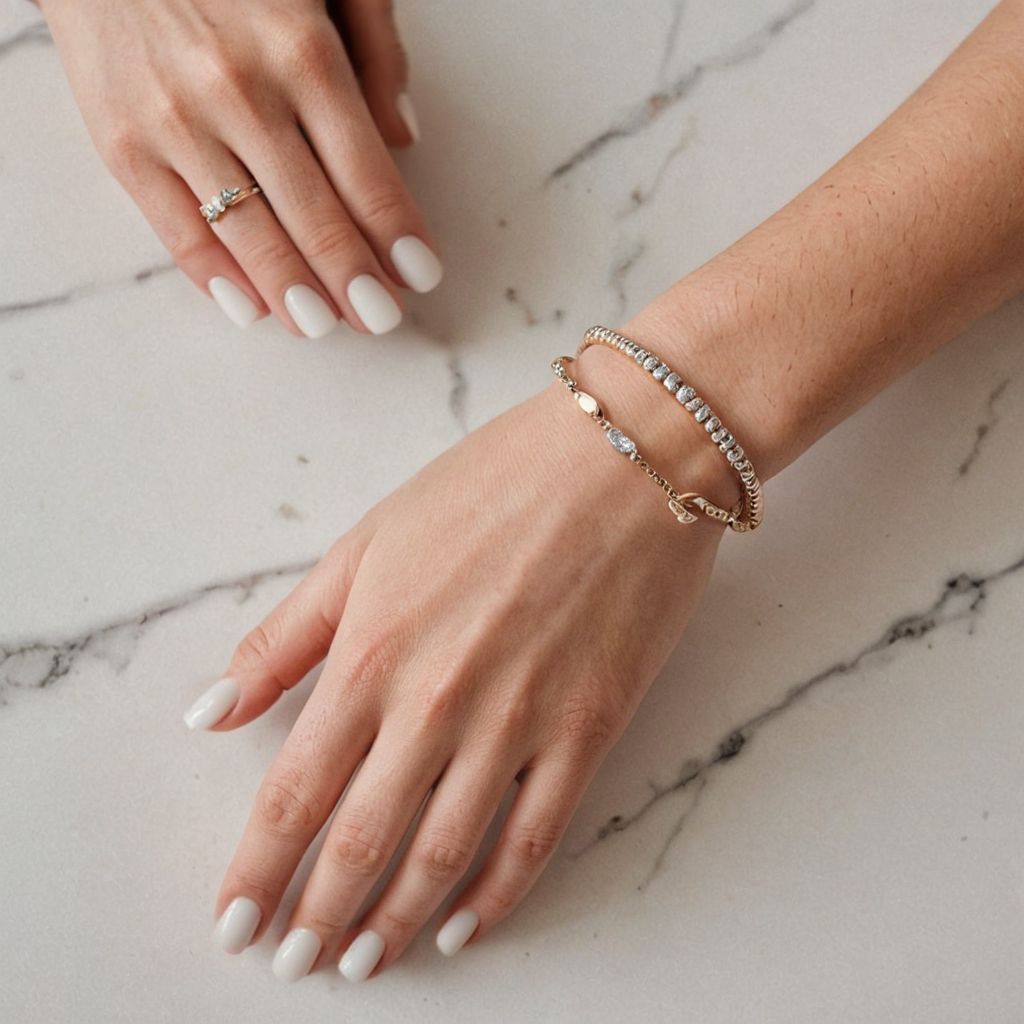 Bracelet shown on a hand with manicured nails, made on Caspa AI
