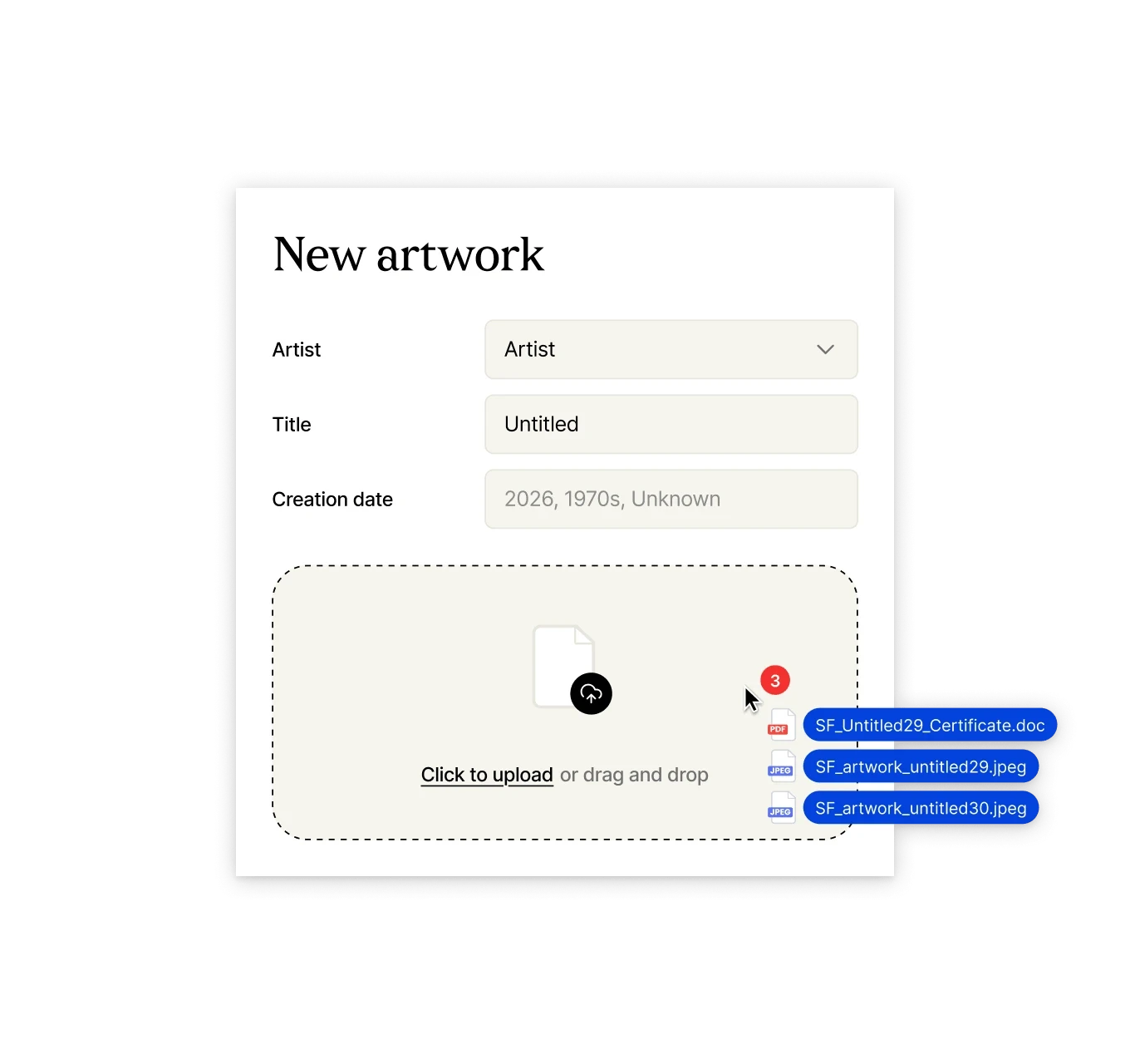 New artwork card from Artopia interface