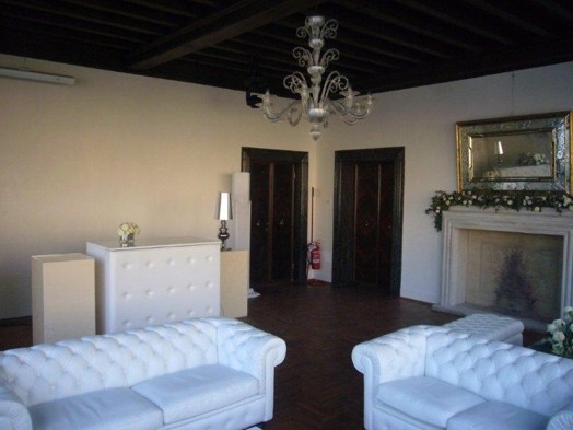 living room with two white couches