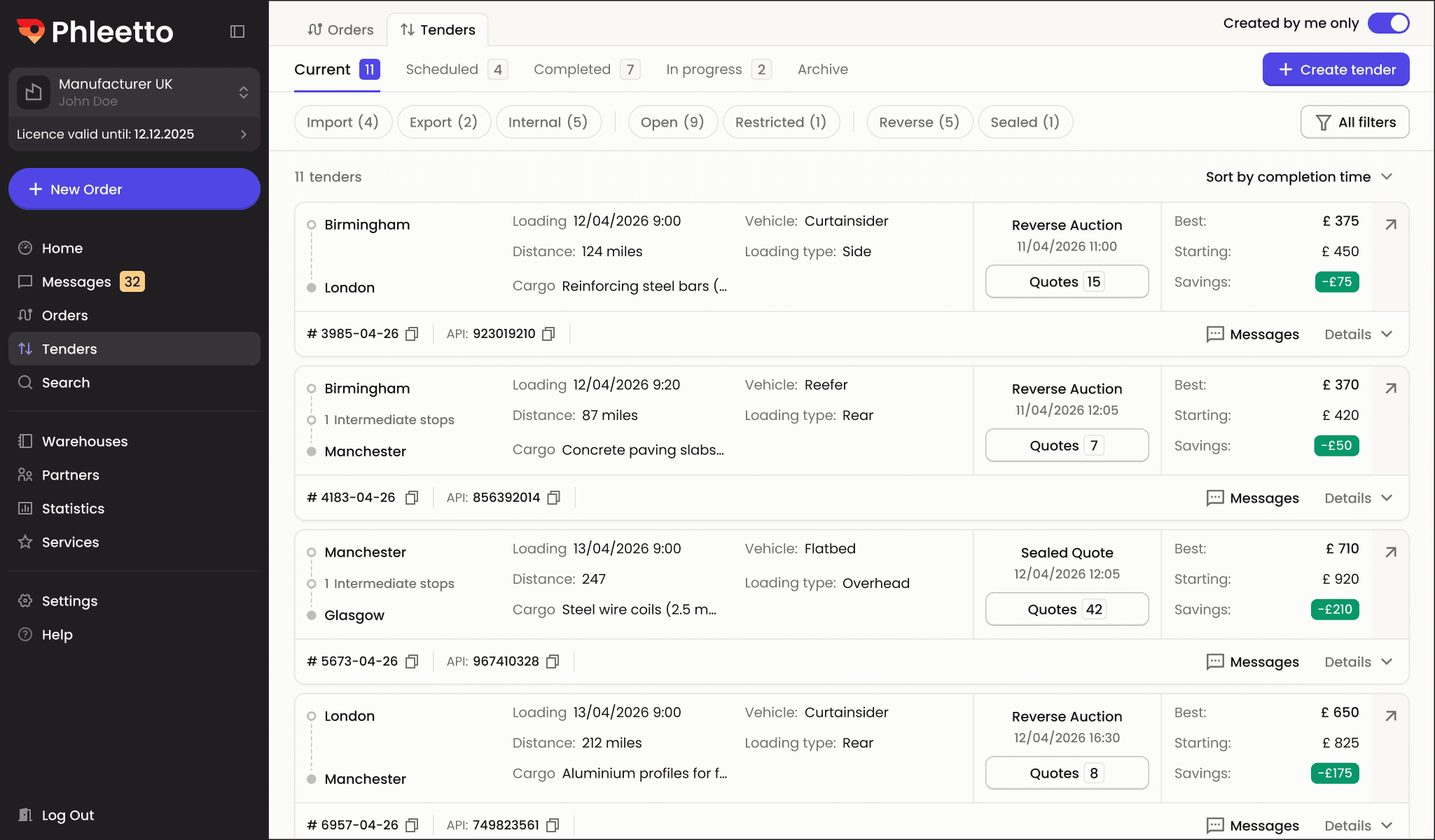 road freight software dashboard
