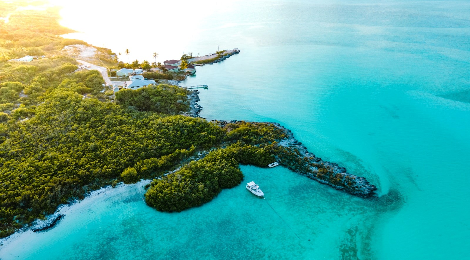 A low Exuma cay surrounded by vivid shallow water