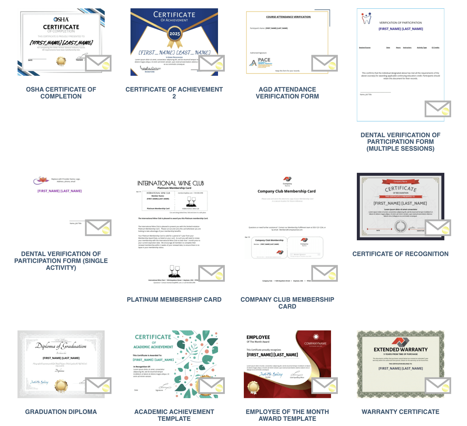 SimpleCert templates