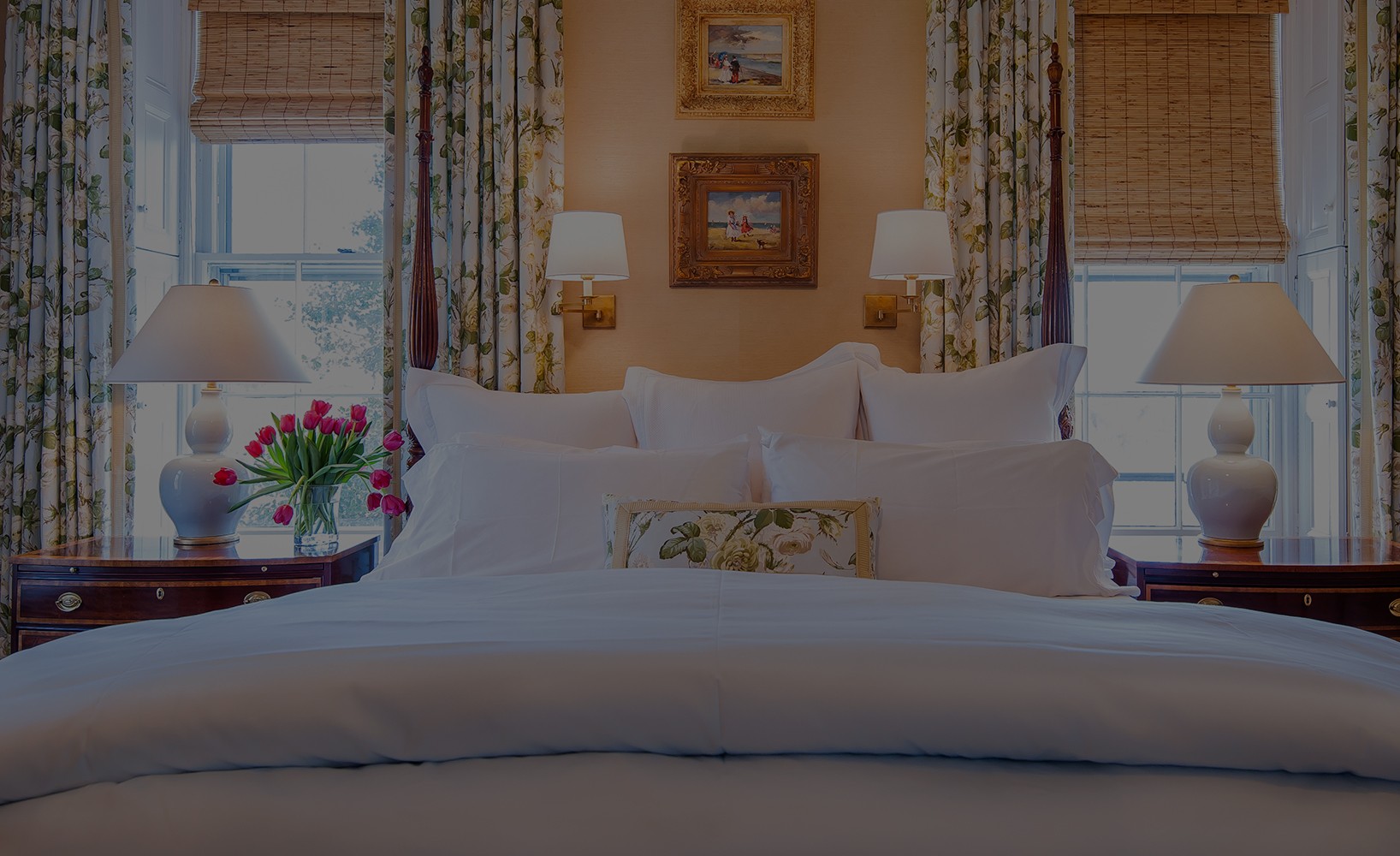Cover image featuring a luxurious bedroom interior with elegant bedding, floral curtains, and warm lighting designed by MLC Interiors.