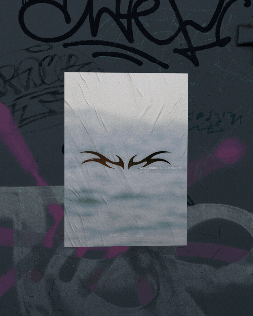 Mockup du quadriptyque d’affiches imaginé pour le défilé Studio Paillette + Salé Collections. Une direction artistique inspirée de Marseille, entre horizon salé et graphismes Y2K.