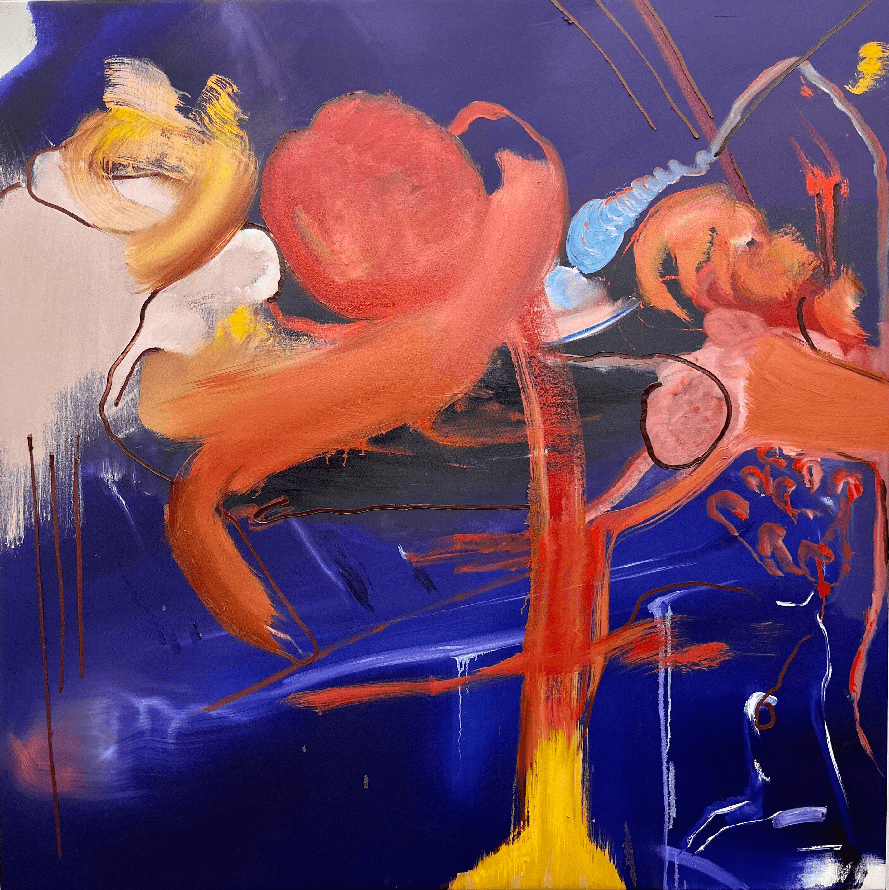 Not yet titled, 2023. Oil and acrylic on canvas, 48 x 48 inches (122 x 122 cm).