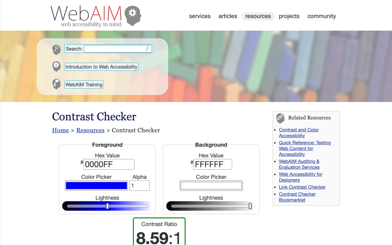 WebAIM Contrast Checker екранна снимка