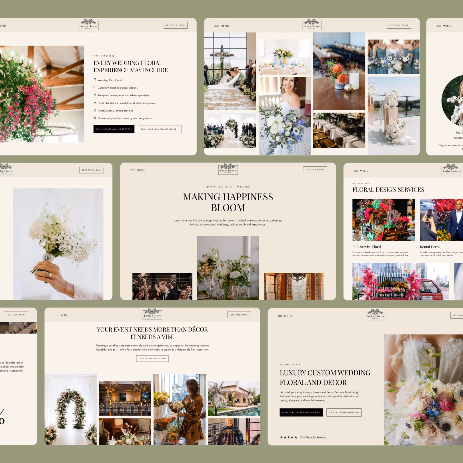 Jordan Flowers & Events mobile interface and responsive content