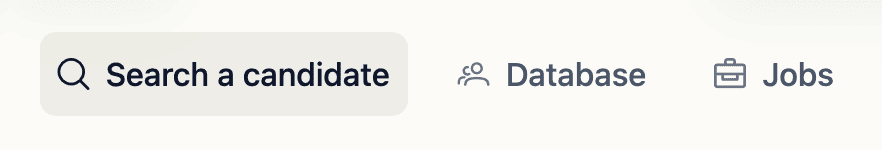 Screenshot of the main menu in Adeptiq, with the 'Search a candidate' menu item highlighted.