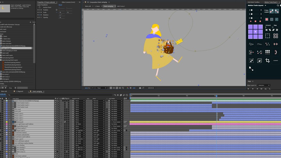 A screenshot of the young girl being animated in the after effects software