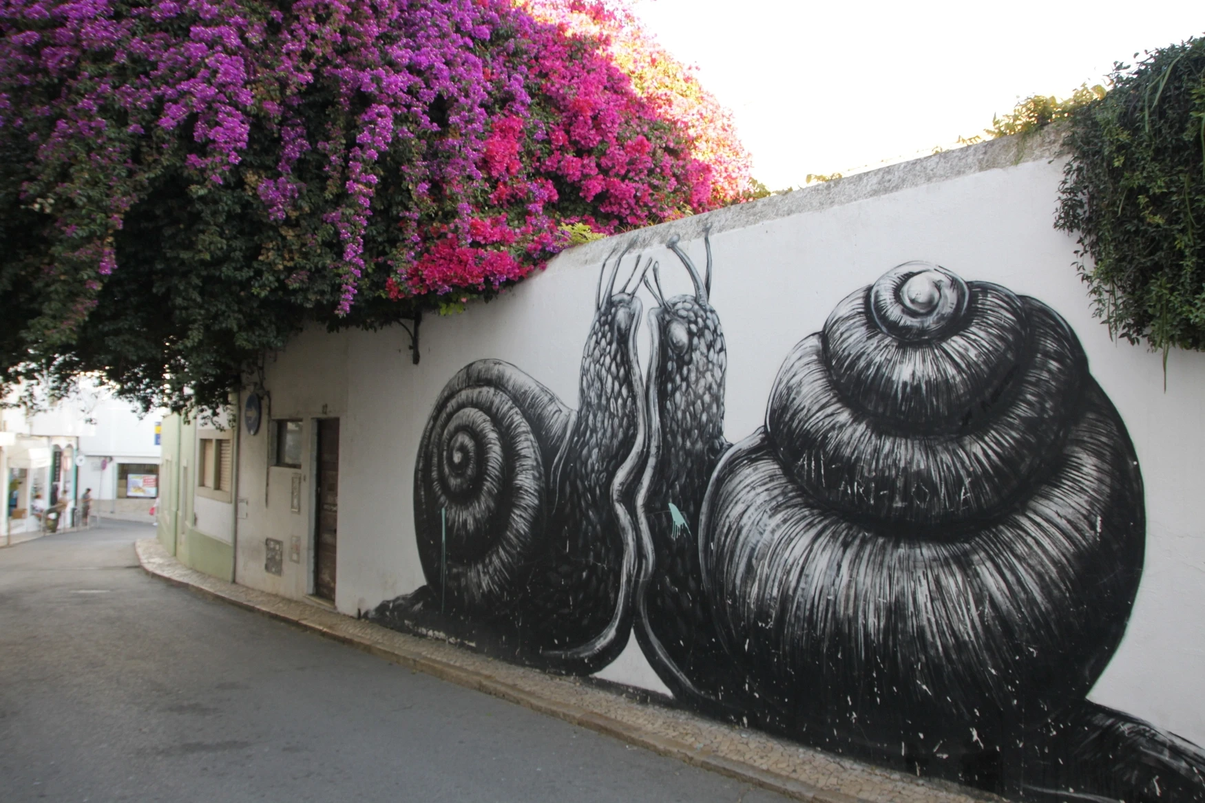 Street art showing two snails kissing