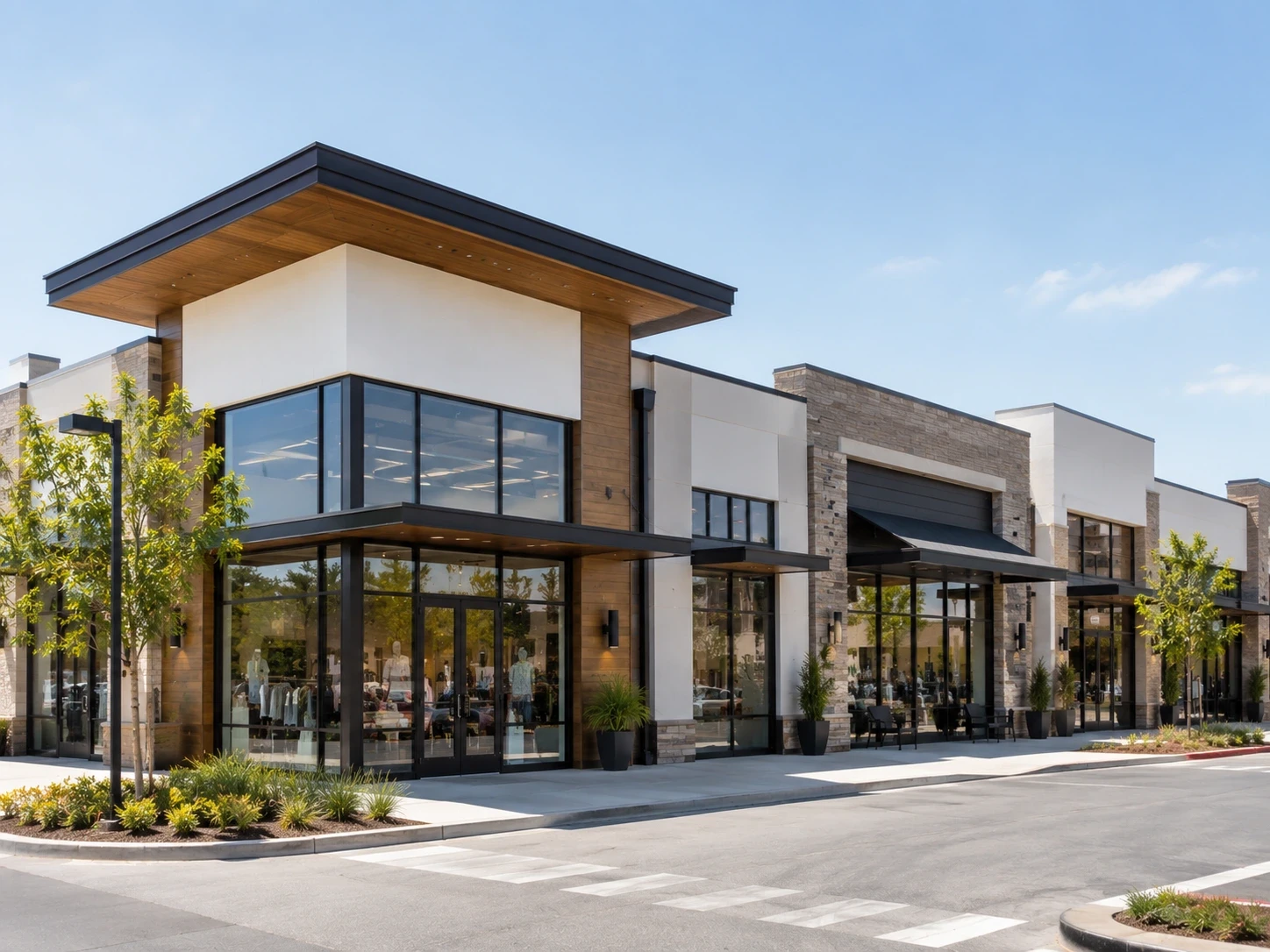 Modern commercial office building constructed for business tenants