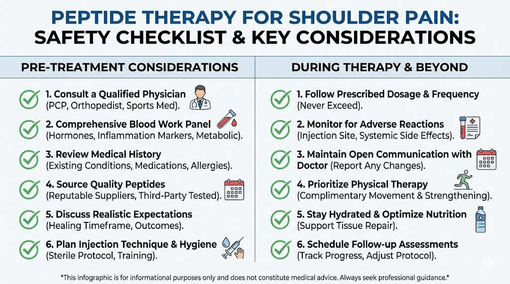 Peptide safety checklist for shoulder pain treatment considerations