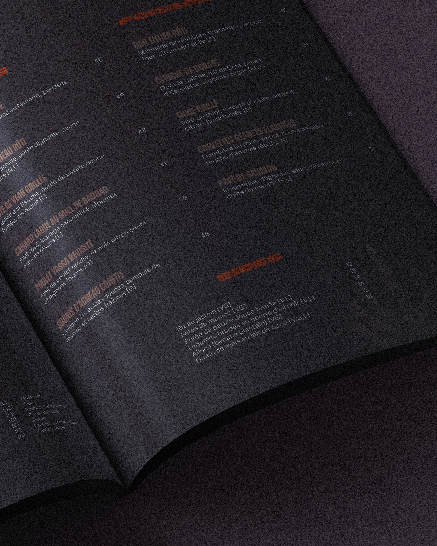 Bongo festive restaurant menu spread with editorial typography layout