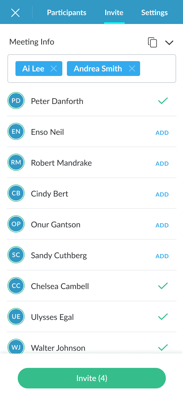 Meetings side navigation before redesign, chat panel