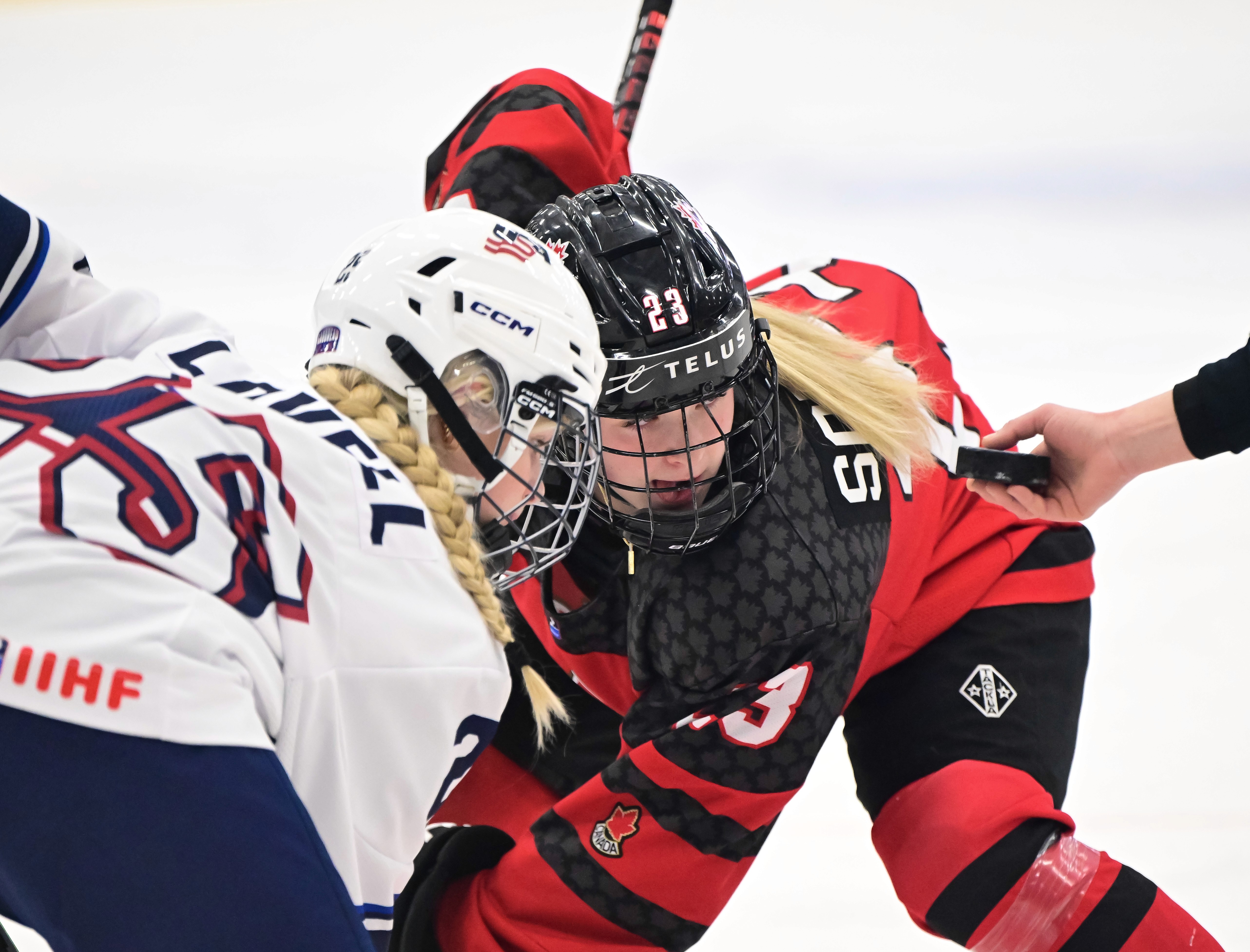 Girl ice hockey players