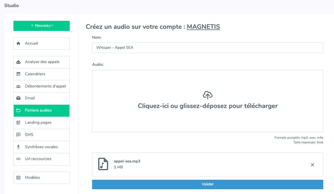 Ajout fichier audio