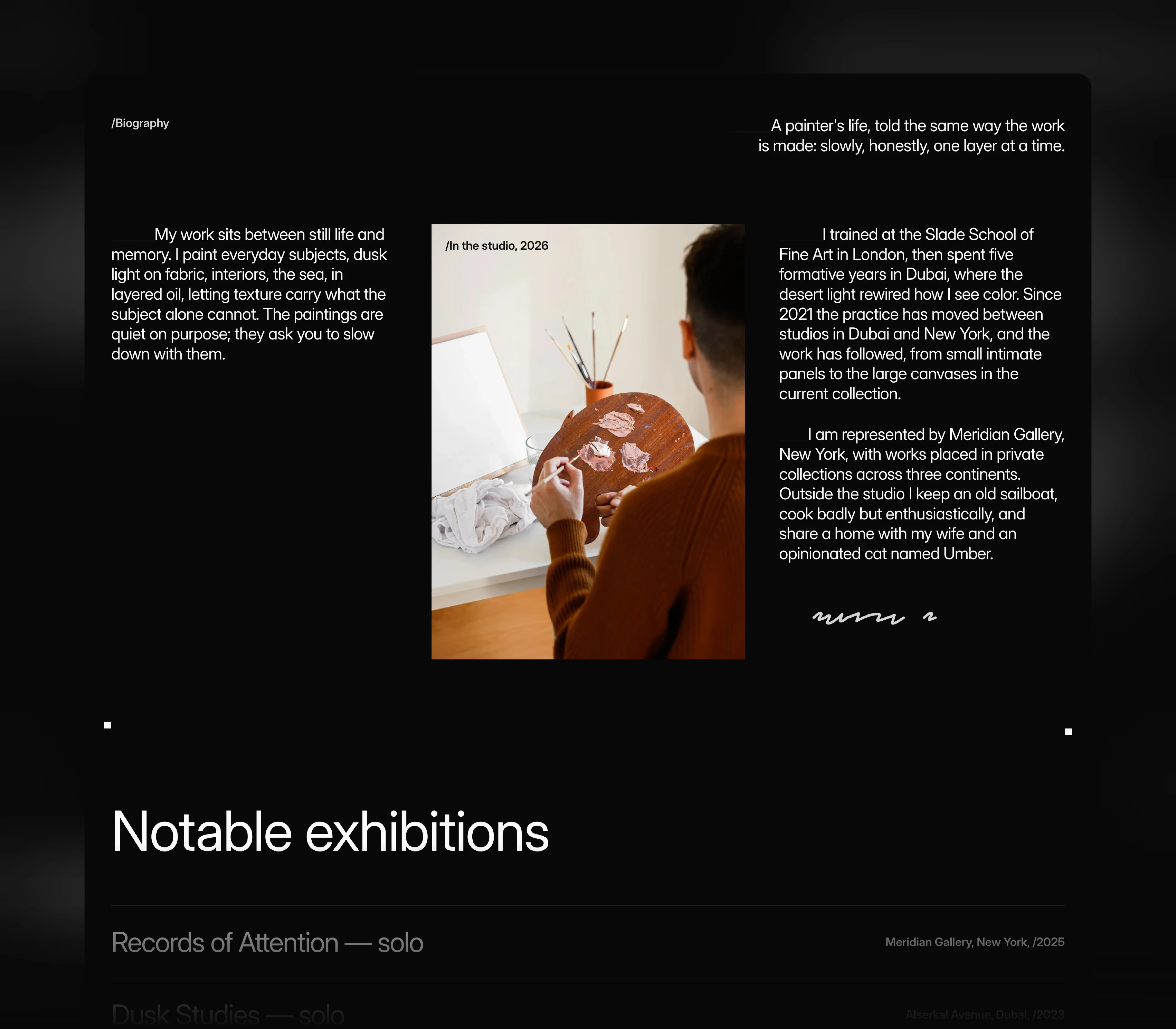 A white themed real estate website curators page mockup.