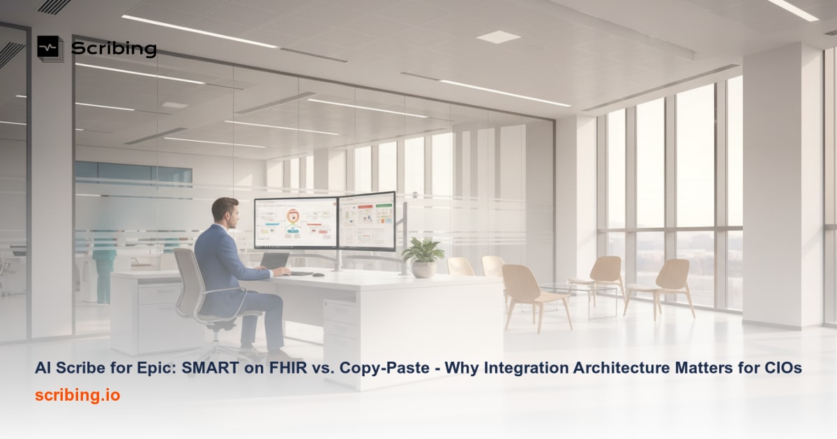 Comparison diagram of structured SMART on FHIR integration versus unstructured copy-paste workflow for AI scribes in Epic EHR systems