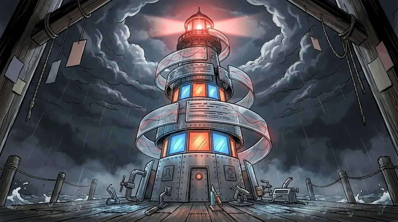 Stylized lighthouse with neon lights for RockN' Socials Digital Marketing Agency.