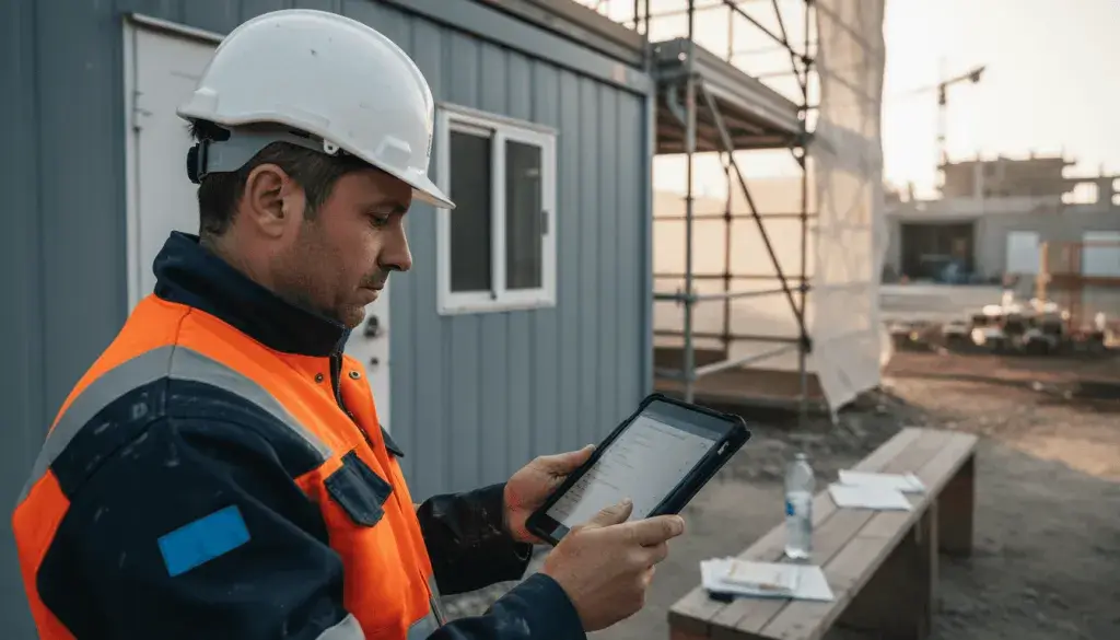 Il responsabile HSE verifica la documentazione digitale direttamente in cantiere tramite il gestionale sicurezza sul lavoro