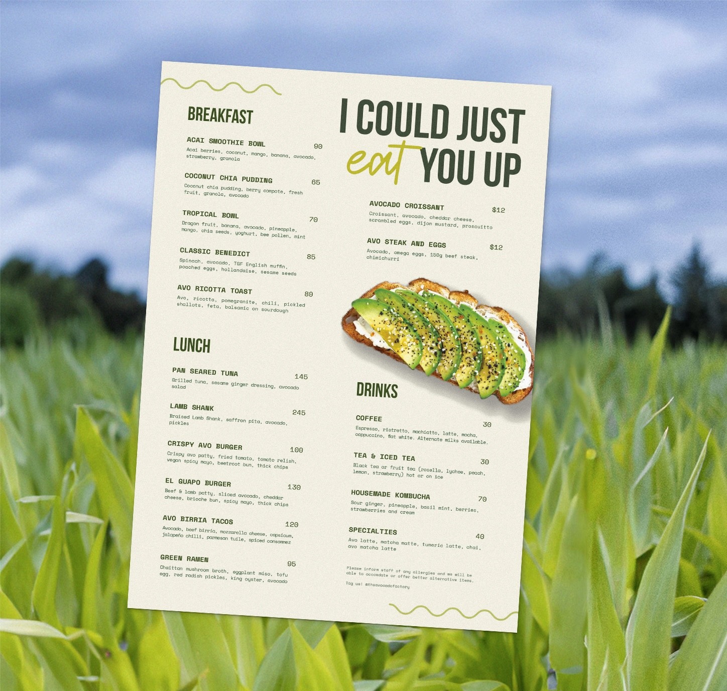 The Avocado Factory Menu Redesign