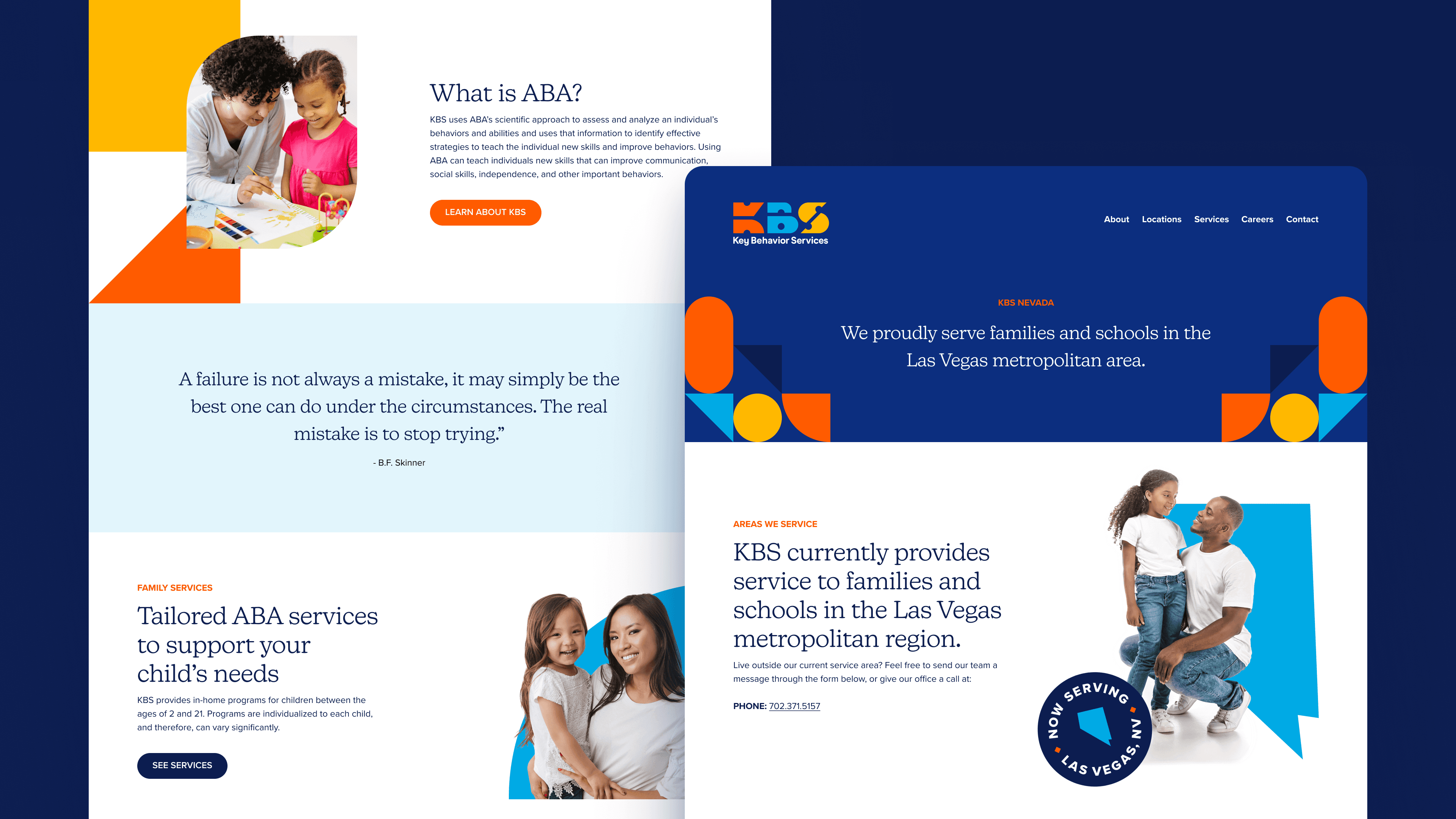 Desktop website pages showing Key Behavior Services website.