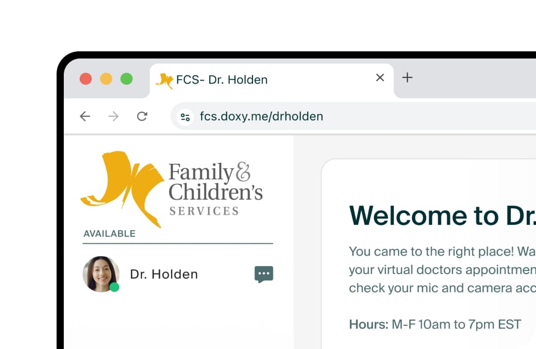 Screenshot of the doxy.me platform with the Family & Children Services logo