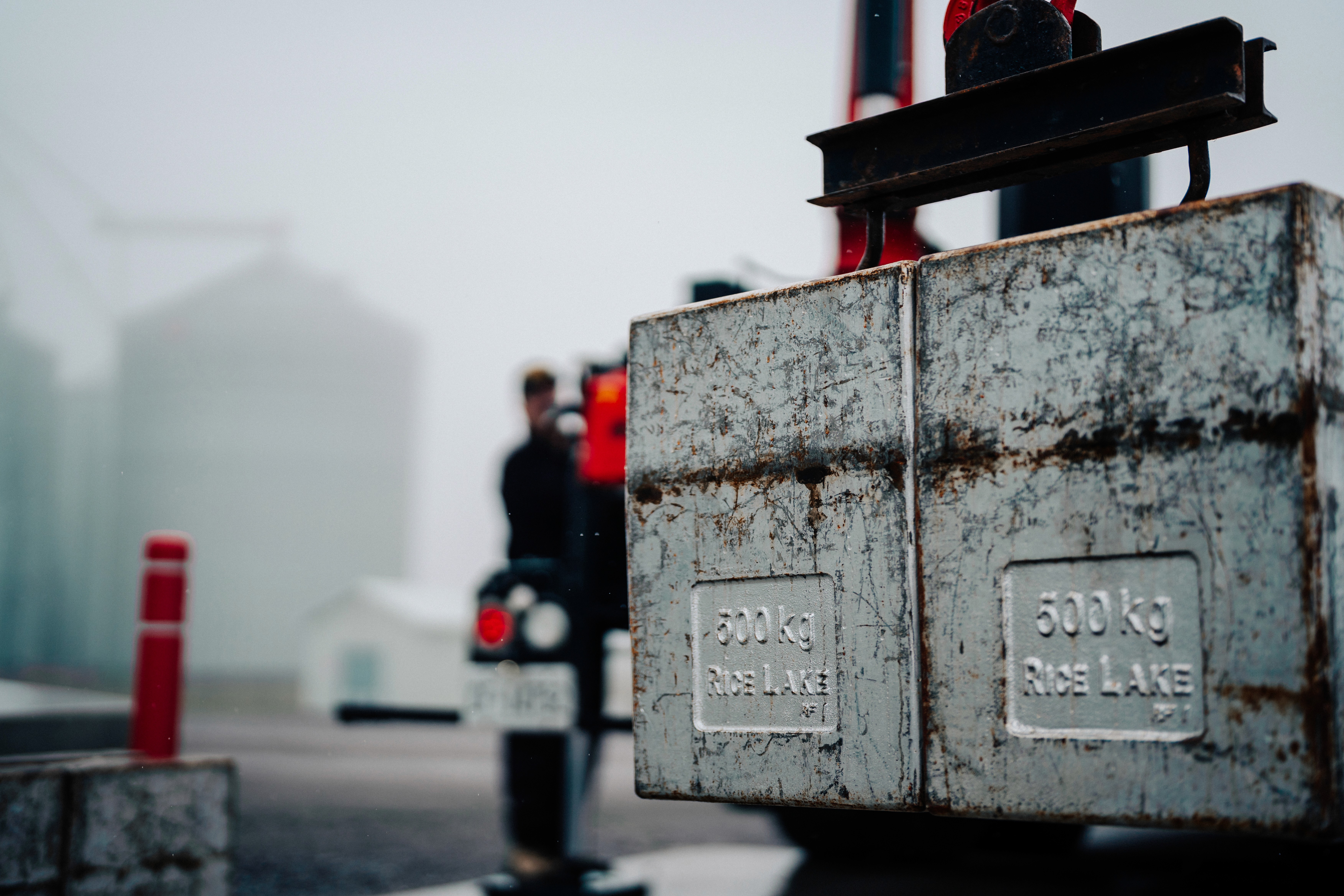 Stacked shipping containers.