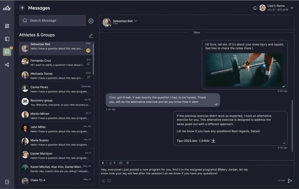 O2X messages screen