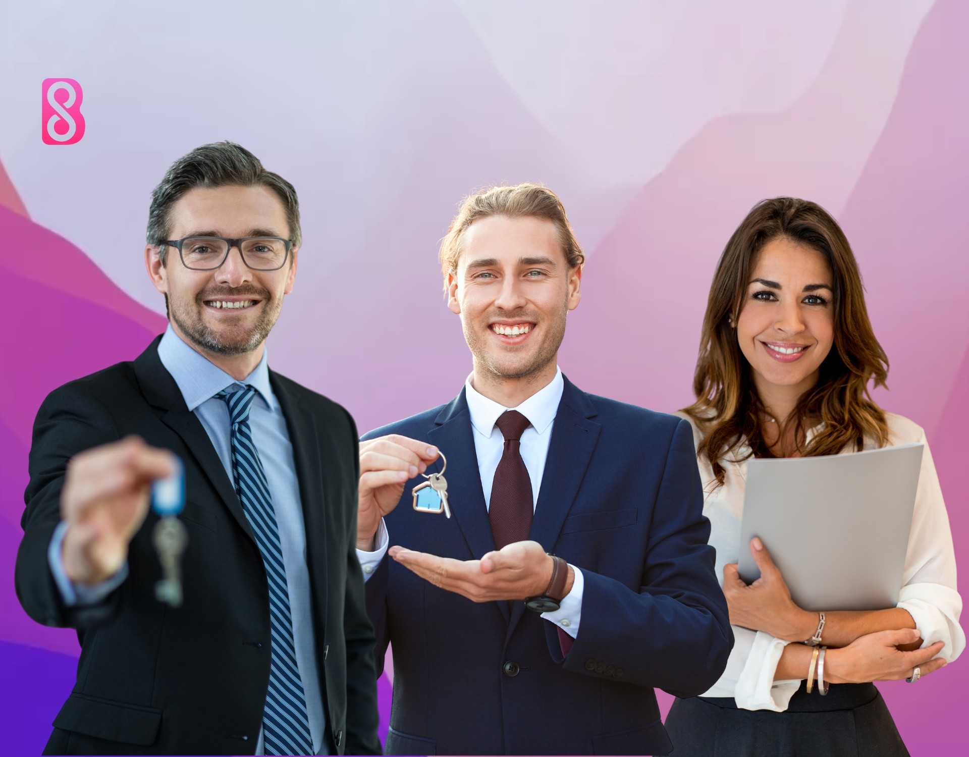 Three Real Estate Agents happy after closing the deal for a property