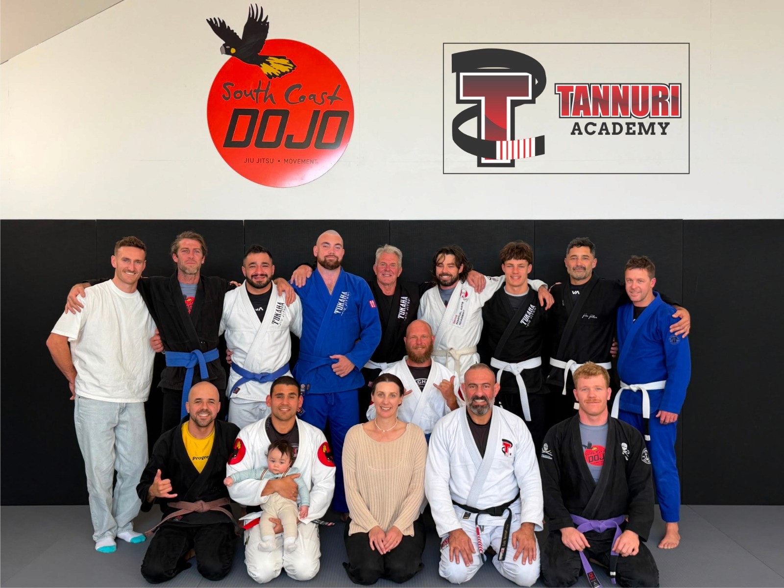 Group photo of South Coast Jiu Jitsu students training together