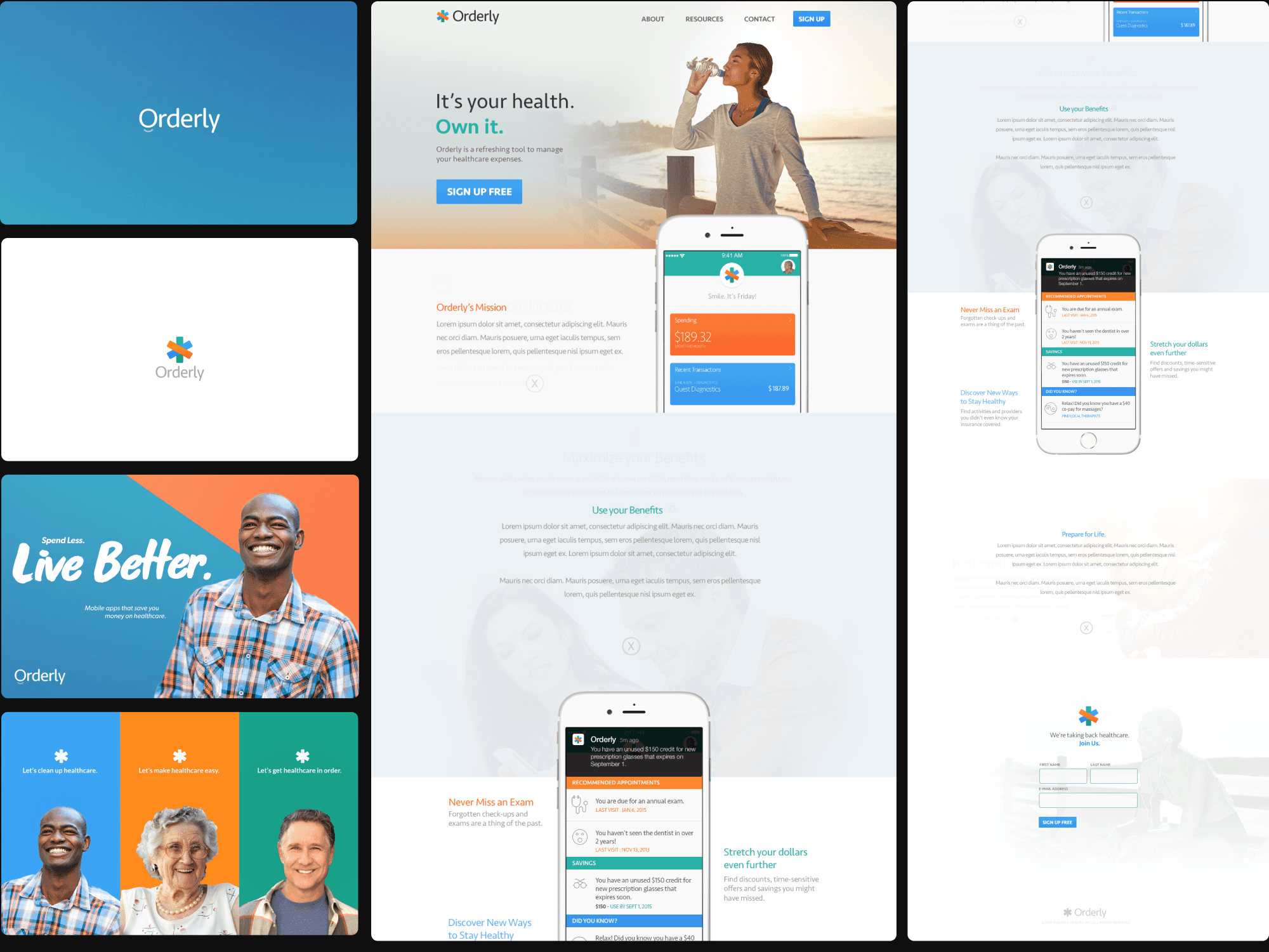 Early 2015 Orderly treatments, identity concepts and landing page designs