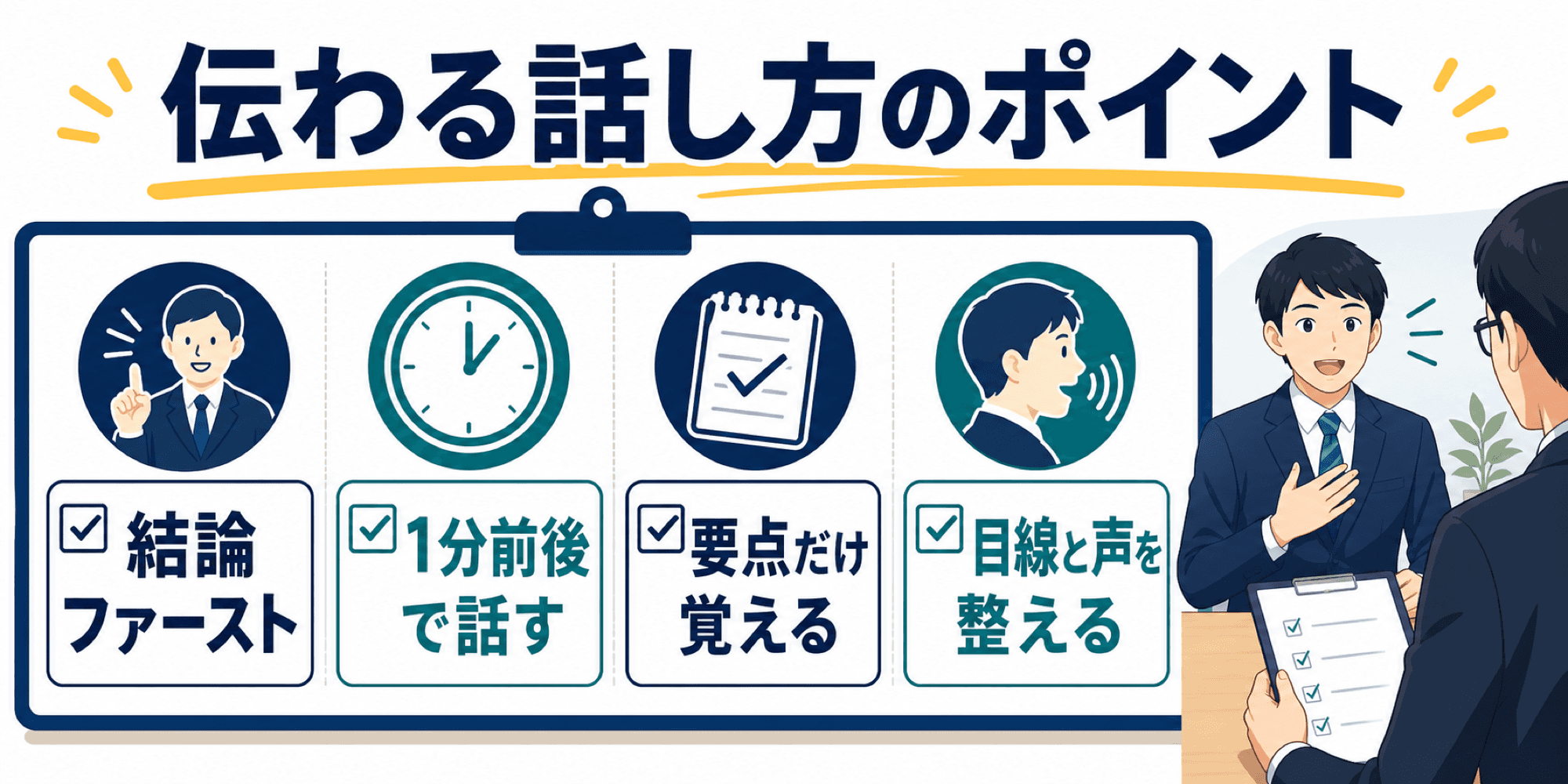 面接で志望動機を伝える時の話し方のポイントを示す画像