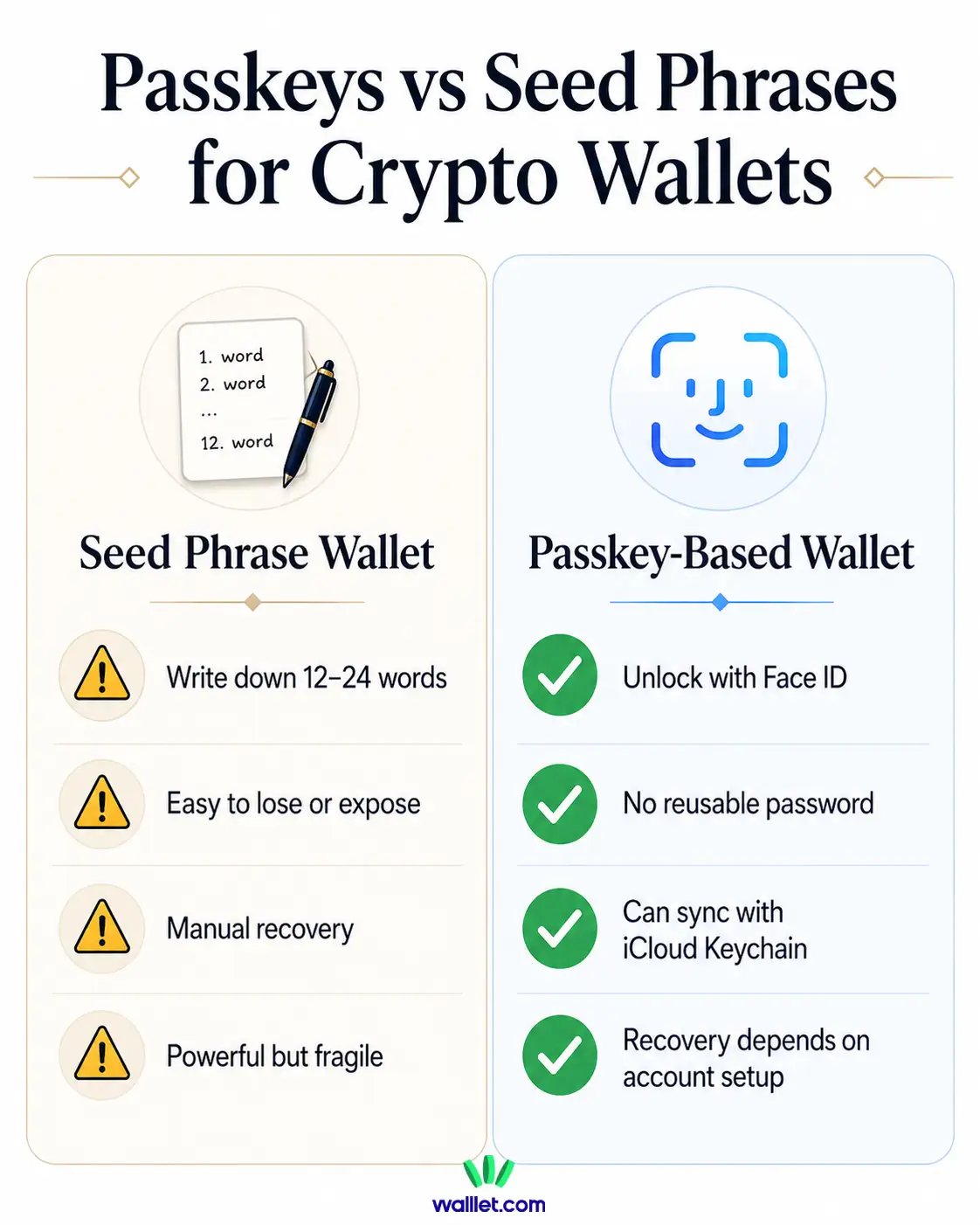 Passkey vs seed phrase for crypto wallets