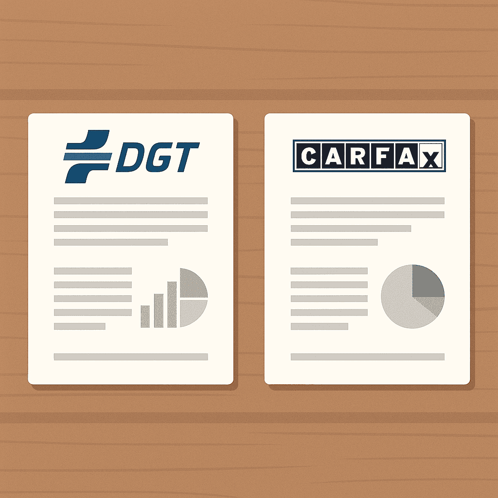 DGT and Carfax reports on wood table