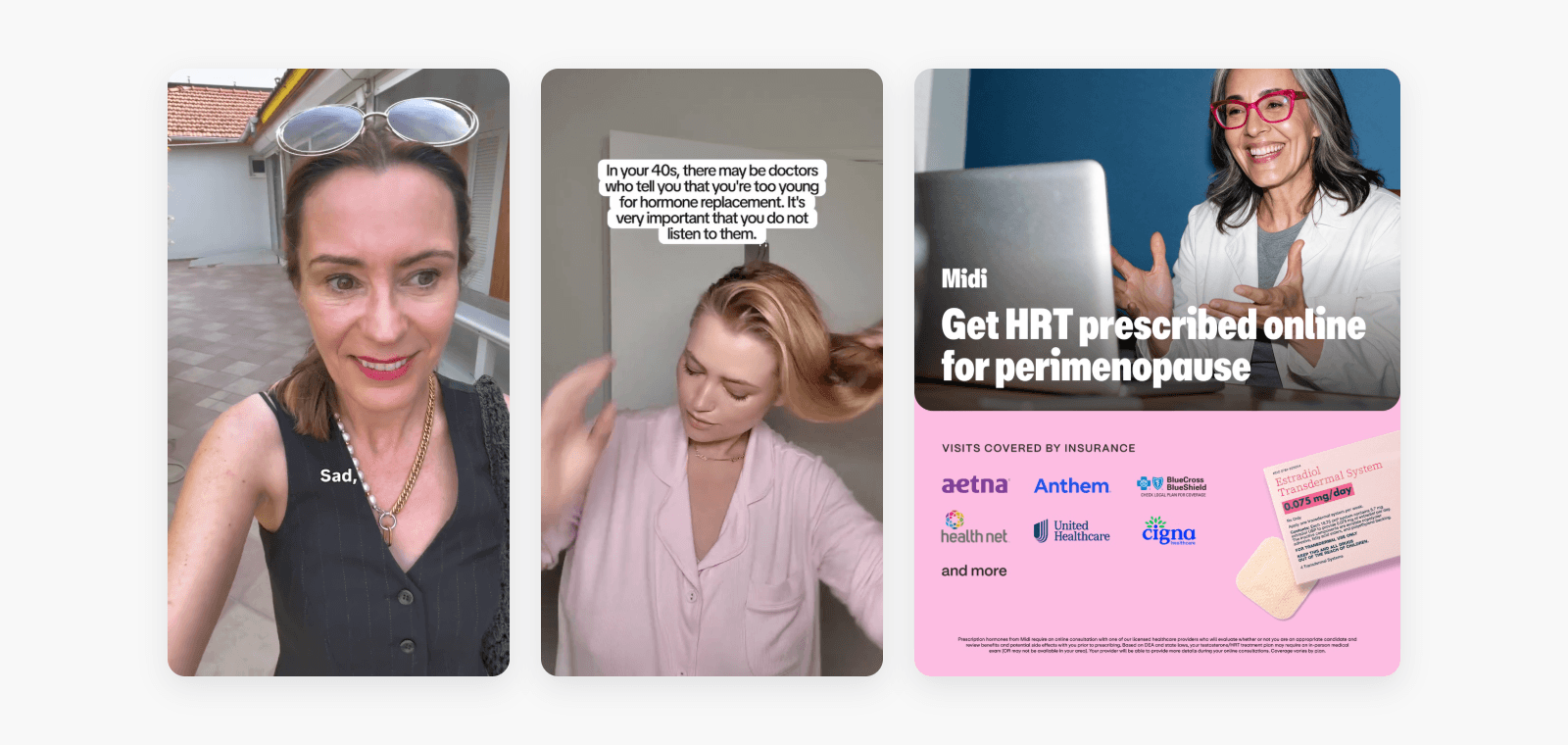 Voy, Winona and Midi Health creatives side by side