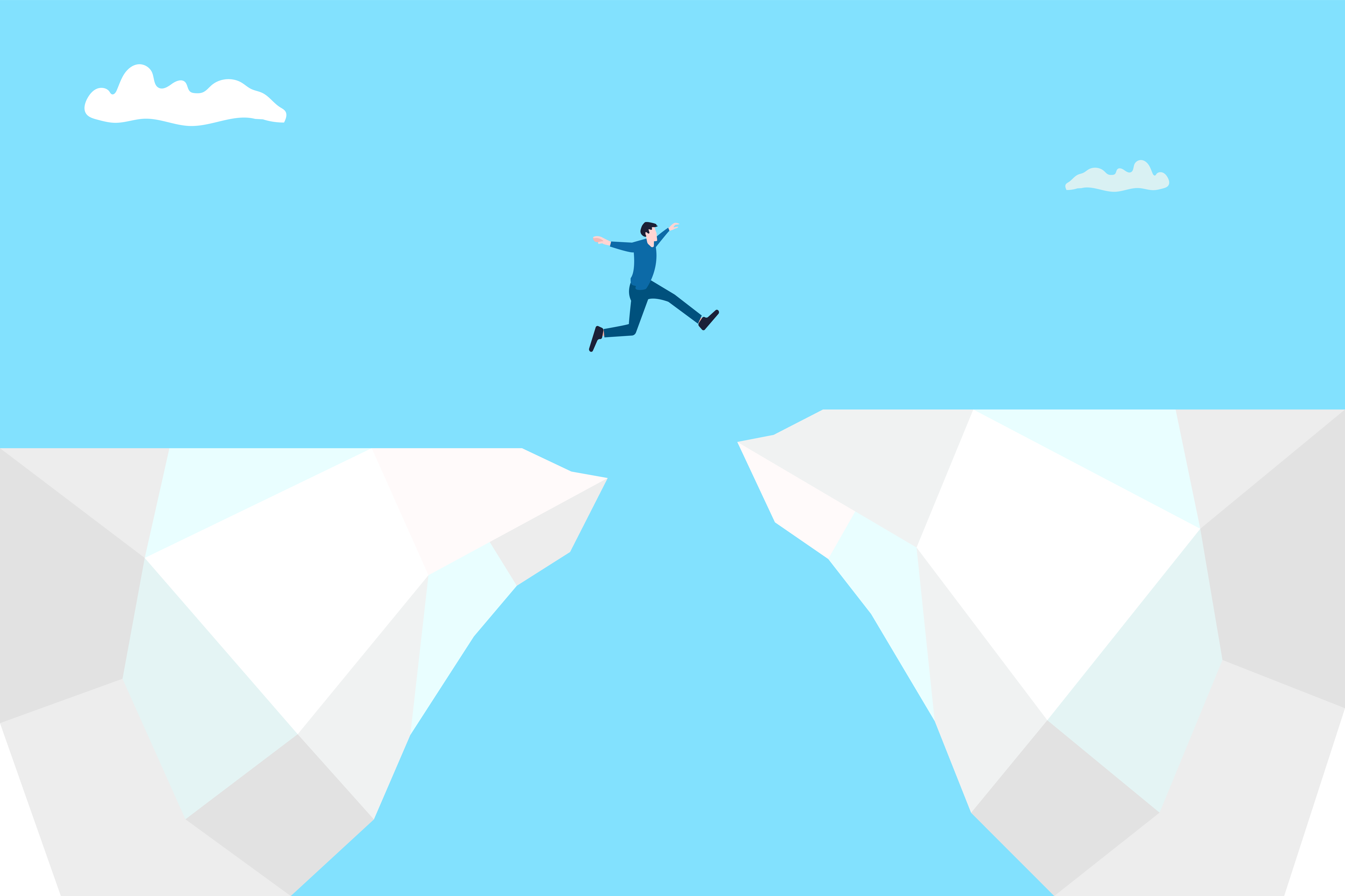 Person jumping across pitfall