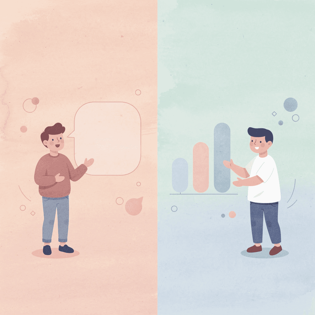  Split scene showing memorization versus speaking practice in language learning