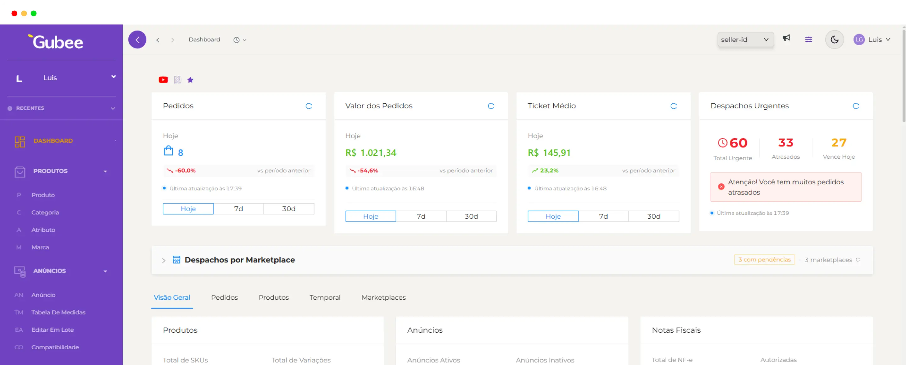 Painel Hub de Marketplaces Gubee