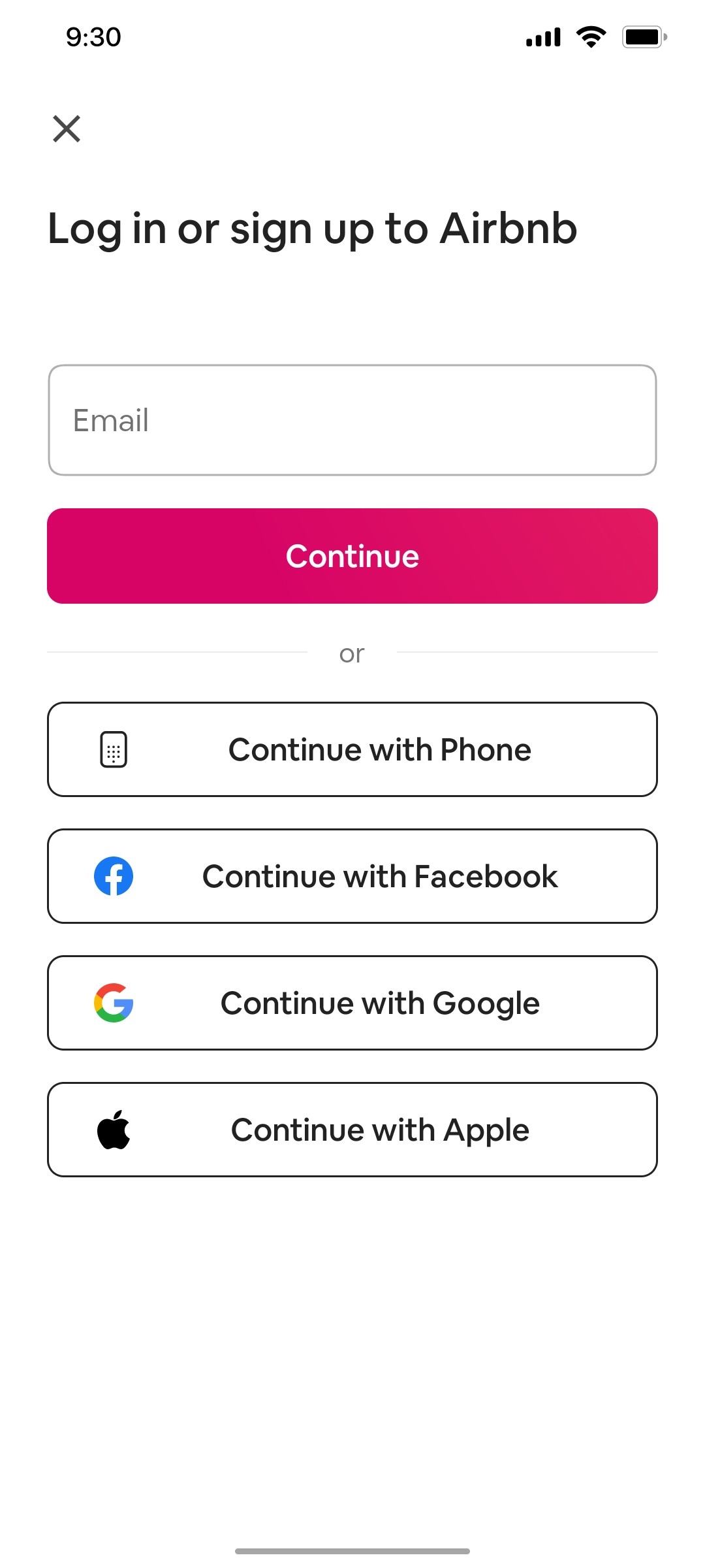 Airbnb Login via email