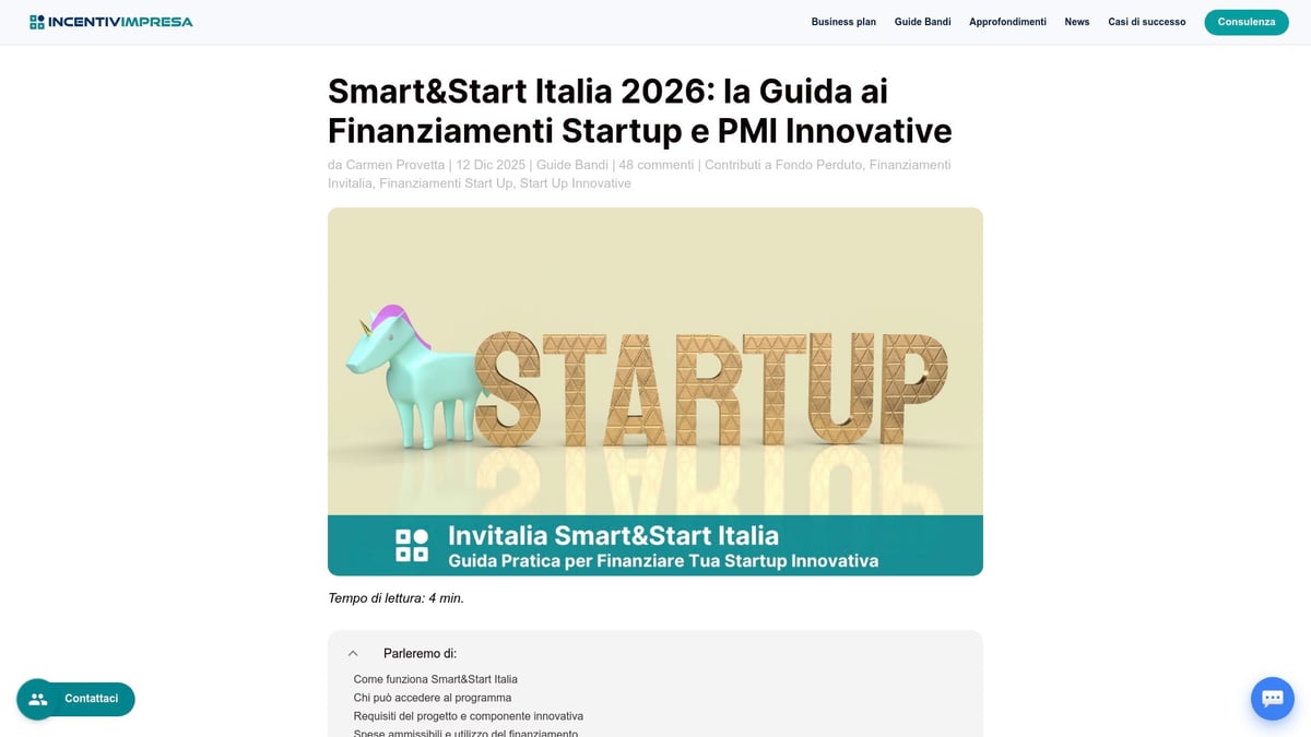 7 Bandi Impresa da Non Perdere nel 2026 - 2. Smart&Start Italia – Sostegno alle Startup Innovative