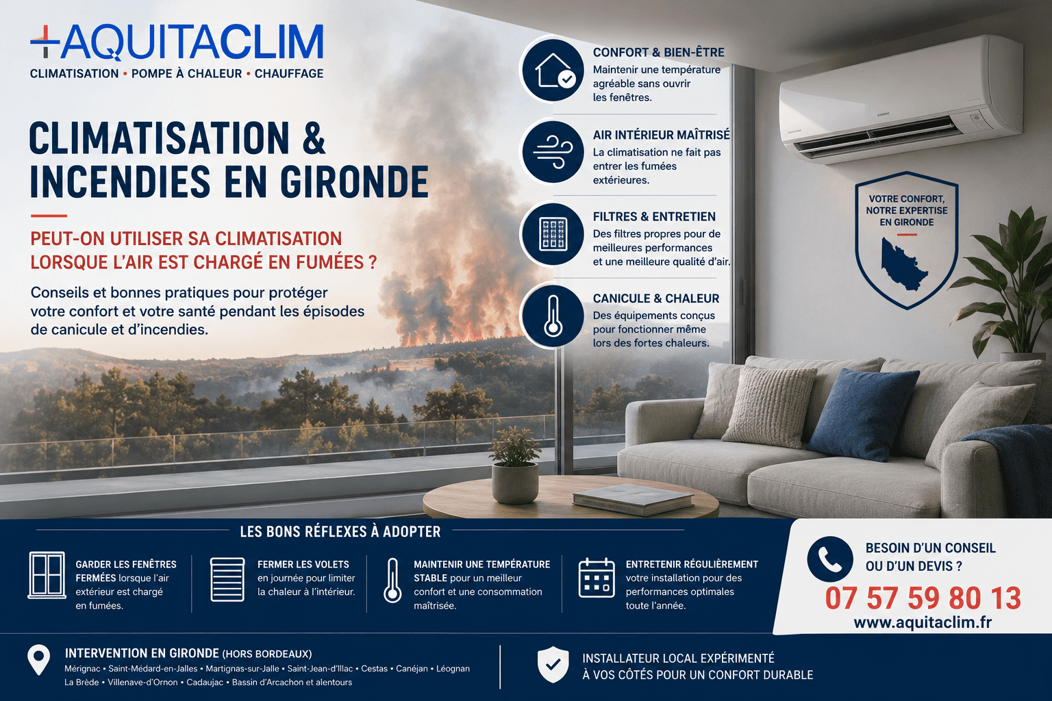 Climatisation et incendies en Gironde : conseils face aux fumées et à la canicule