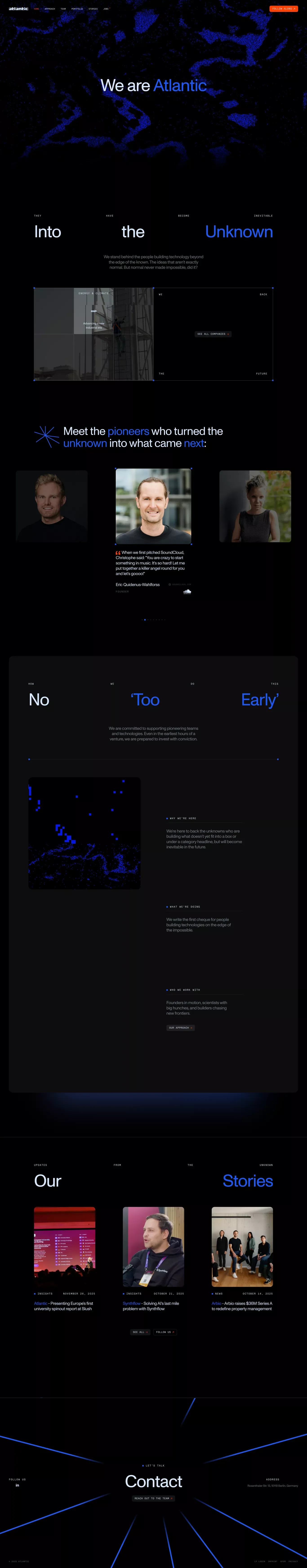 Atlantic landing page screenshot showcasing Finance and Tech design
