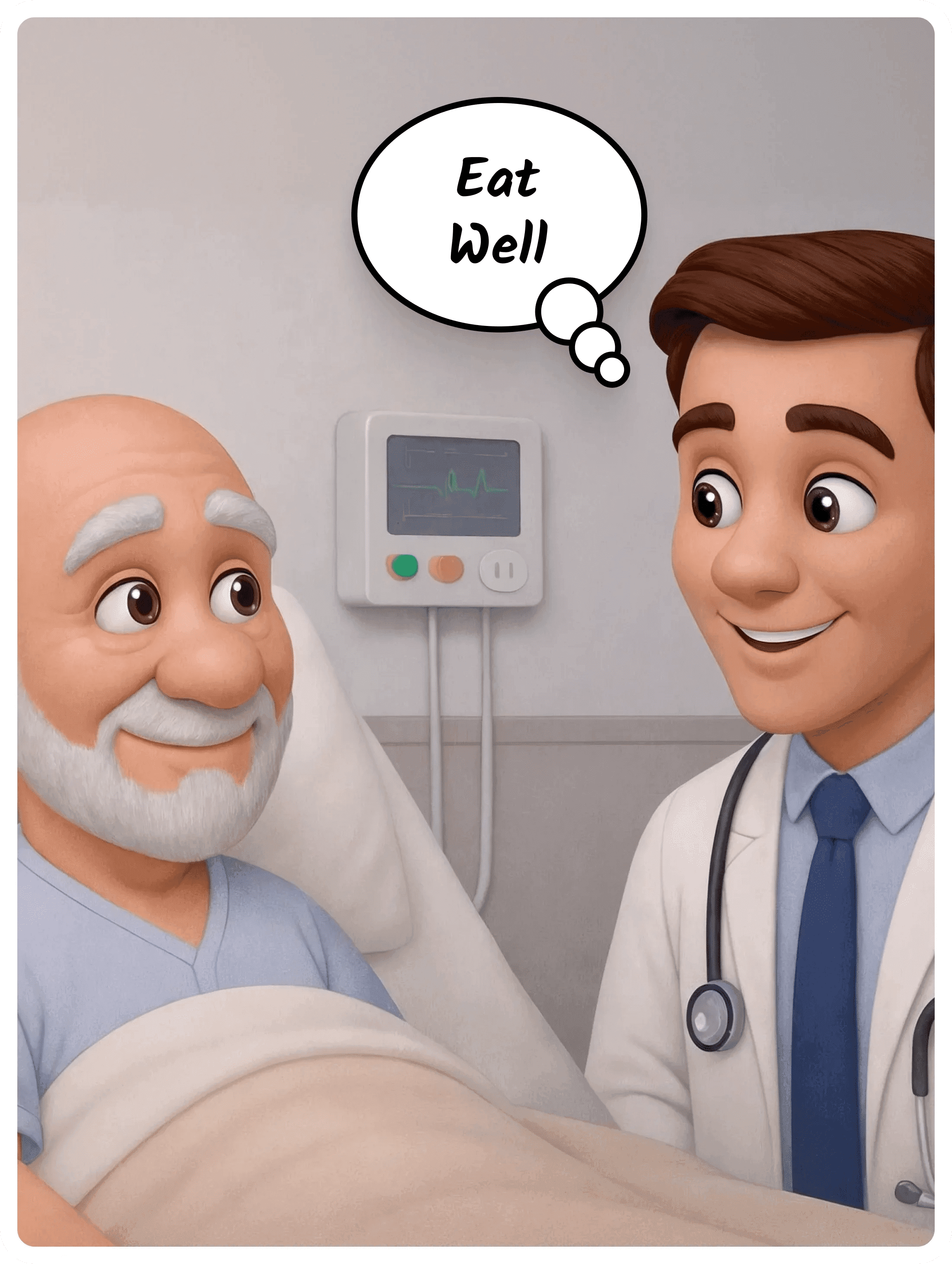 Illustration for “That has all the food groups,” a Eat Well Patch. The doctor asked one simple question about Ted's diet. What followed was a masterclass in food label buzzwords.…