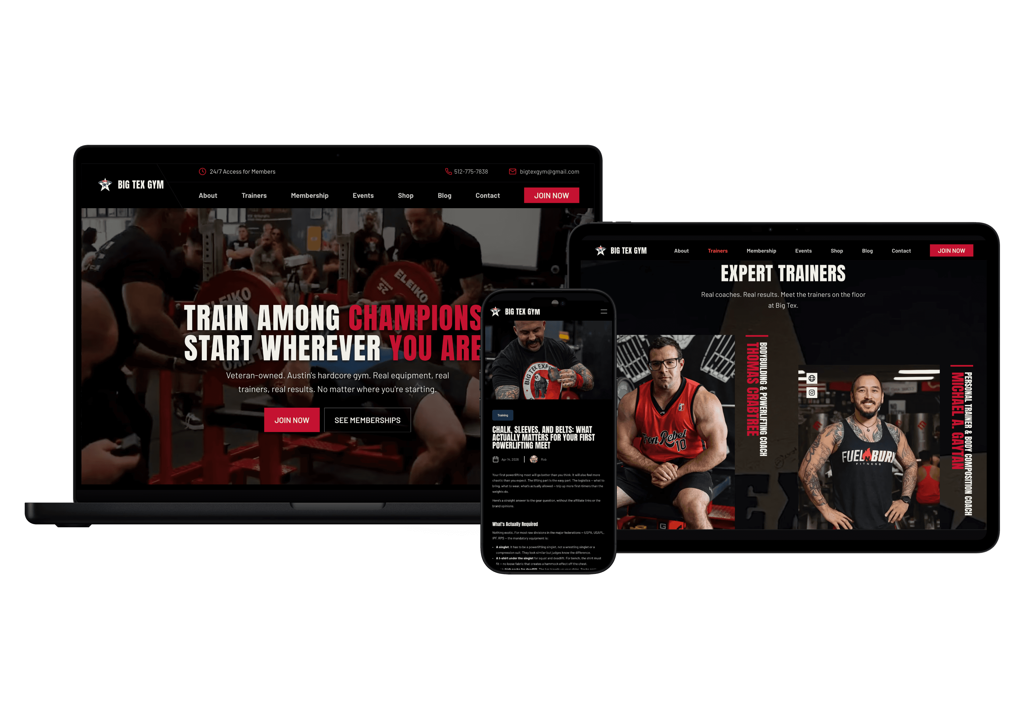 Big tex website on desktop, tablet and mobile